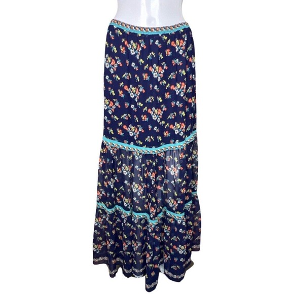 Sophie Max Skirt Womens Medium Skirt Blue Pink Floral Tiered Peasant Skirt Boho - Picture 1 of 8